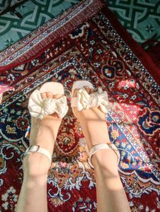 cute white Bow Detail Ankle Strap Sandals /heel
