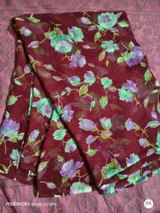 Daily Wear Georgette Floral Maroon Saree Low Price