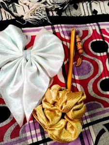Combo Of Bow+ Scrunchies+Pencil Hair Clip