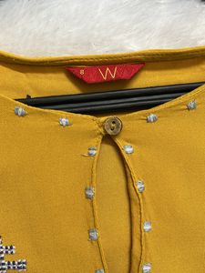 Mustard Yellow Embroidered Kurta (W Brand)