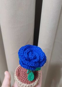 Crochet Blue Rose in Pot