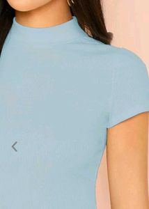 Light Blue Ribbed Mock Neck Top
