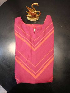 Pink &amp;Orange Striped A-Line Kurta
