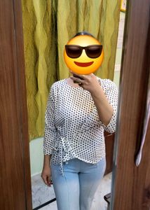 Polka Dot Tie-Waist Top