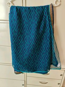 Dark Blue Saree, Two Designs On Each Half