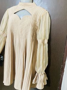 Beige Pleated Cutout Blouse