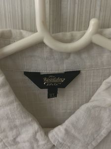 Women White Linen Shirt with Blue And Pink Tread