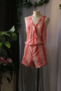 Coral Striped Romper
