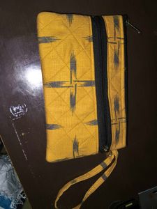 Yellow &amp; Grey Patterned Pouch