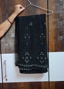 Elegant Black Embroidered Saree