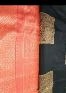 Black And Peach Colour Saree With Blouse
