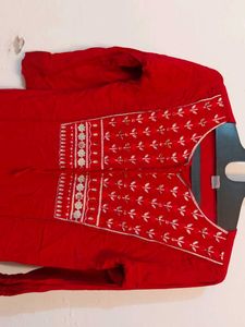 Red Embroidered Kurta