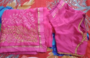Pink Embroidered Saree With Blouse