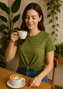 Olive Striped Knot-Front Tee