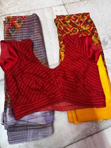combo of 2 sarees with red blouse