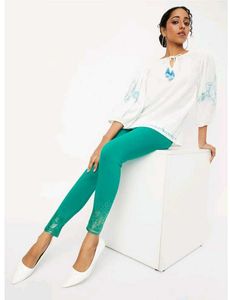 Sea Green Printed Foil Leggings