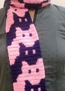 Pink &amp; Black Crochet Cat Scarf