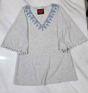 Embroidered V-Neck Top