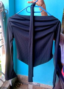 Black Off-Shoulder Tie Top