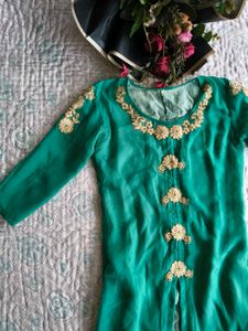 Emerald Green &amp; Gold Embellished Kurti