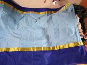 Brand New Cyan+With+Blue Border Cotton Silk Sare
