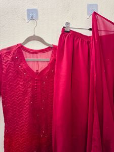 Red Chikankari Set Of 3