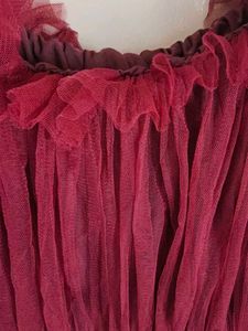 Women Maroon Net Trendy Peplum Top of Size L