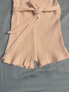 Ribbed Romper with Sheer Sleeves