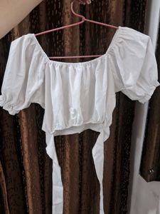 White Puff Sleeve Crop Top