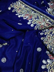 Red Navy Embroidered Sari