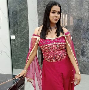 Elegant Pink Embroidered Palazzo Suit
