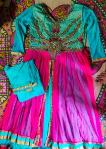 Anarkali Suit In Soft Net Pearl Work With Dupa