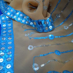 Blue &amp; Gold Embellished Saree