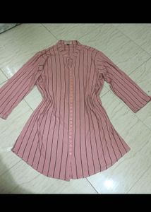 Striped Button-Down Tunic Top