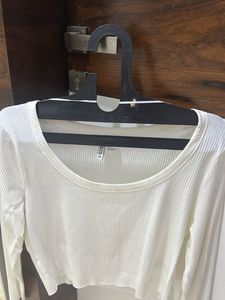 White Ribbed Long Sleeve Top