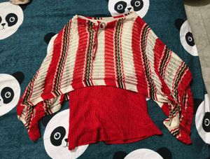 Striped Red Poncho Top