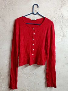 Trendy Cropped Cardigan Sweater Red