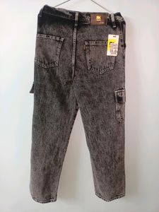 Charcoal Multi Pocket Wide Leg Denim