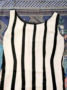 Striped Rose Print Long Kurti