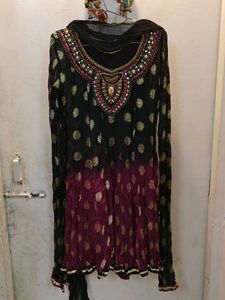 Designer Two-Shaded Embroidered Kurta with Dupatta