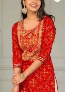 Red Embroidered Kurta Set
