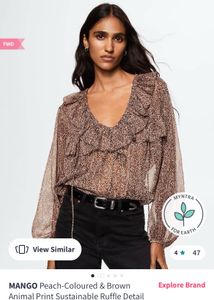 Brand New Peach Animal Print Top By Mango