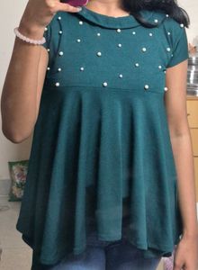 Emerald Pearl-Studded Flare Top