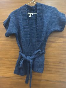 Blue Knit Tie Cardigan