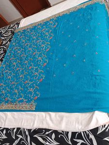 Teal Embroidered Sari
