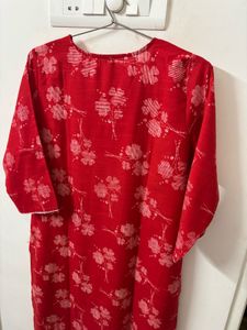 Red Floral Print Kurta