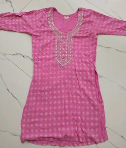 Pink Embroidered and purple Short Kurti ☘️