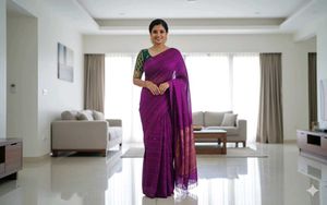 Purple saree with designer blouse