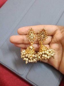 Elegant Gold Jhumka Earrings with Pearls