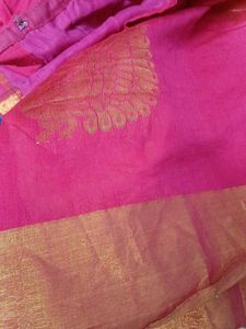 Chanderi Beautiful  Pink &amp; Gold Saree Fabric
